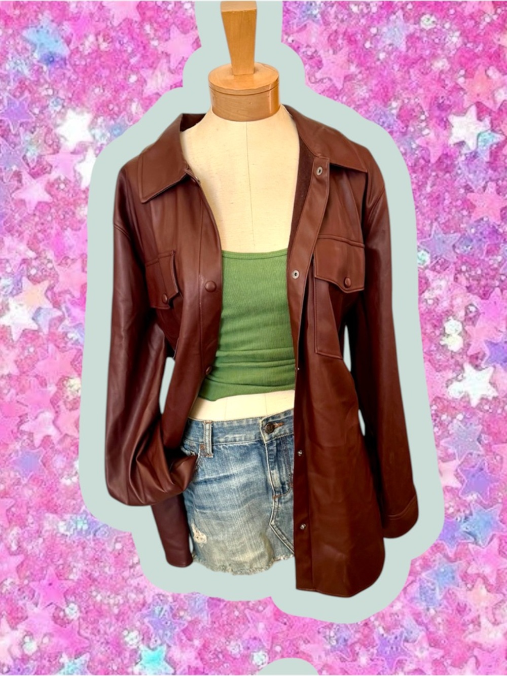 EXPRESS 90s style vegan leather jacket XL Shacket pleather Y2K coat limited